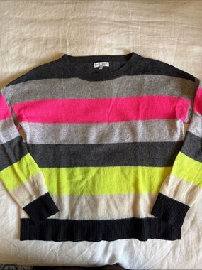 Scott & Scott Women’s Crewneck Striped Sweater - Pink, Gray, Neon Yellow